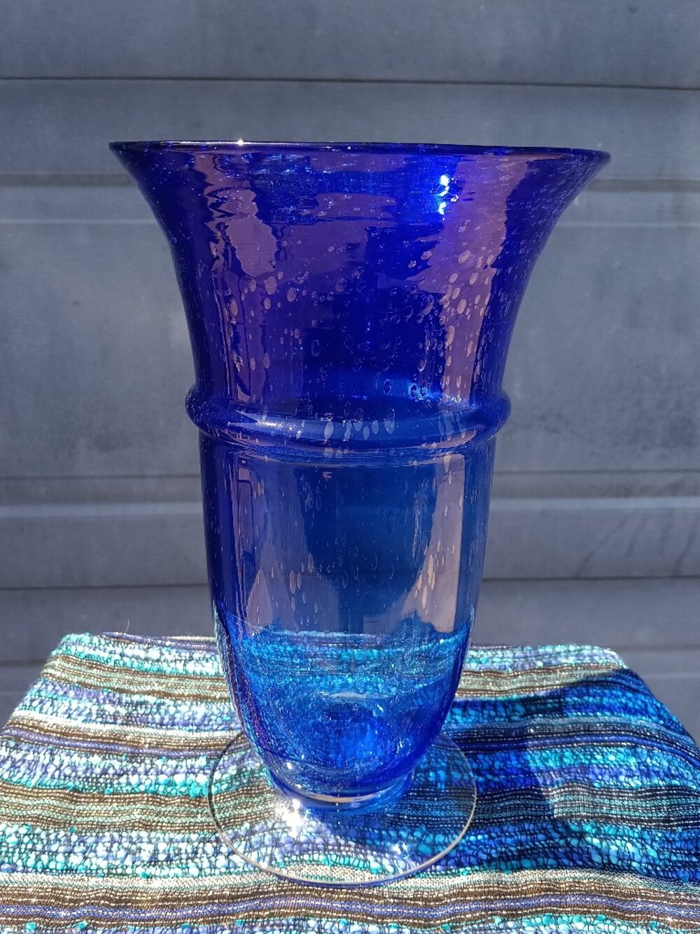 Rare Cobalt blue Footed Bubble Glass Vase